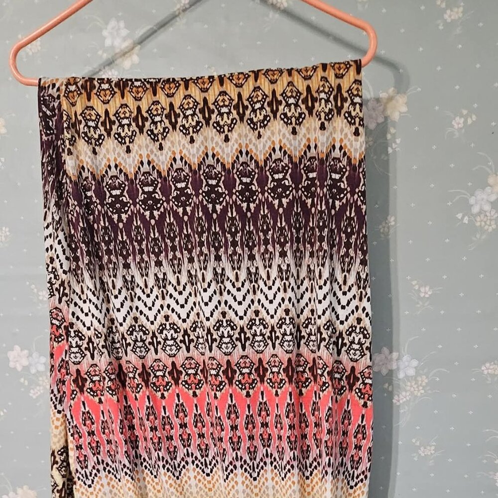 Lily Rose Maxi Skirt Large - Boho Ikat Print Stretchy Long Skirt